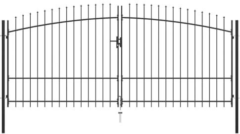 Tidyard Double Portail avec Haut sous Forme de Lance 400 x 225 cm, Portillon de Jardin, Porte de Jardin, Porte de Clôture Décorative pour Exterieur