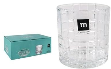 Juego de 6 Vasos de Cristal Transparente - Para Agua, Whisky, Zumos, Refrescos | Set de 6 Tazas de Cristal de Calidad Alta y Resistente - Uso Diario, Eventos, Hogar o Professional (Thuraya - 275cc)