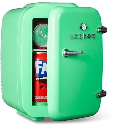ICEBOX IBMF4MNT 4 Liter Mini Refrigerator, Portable 6 Can Capacity, Compact for Skincare, Drinks and Food Refrigerator, Mint Green