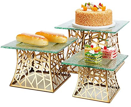 CCYENG Espositore per Dolci da Dessert, con Piano in Vetro e Supporto in Metallo Elegante, 10, 12, 14 Pollici, espositore per Dolci, Cupcake, per Cibo, Frutta, Caramelle, Snack, Set di 3 Frutti (A)