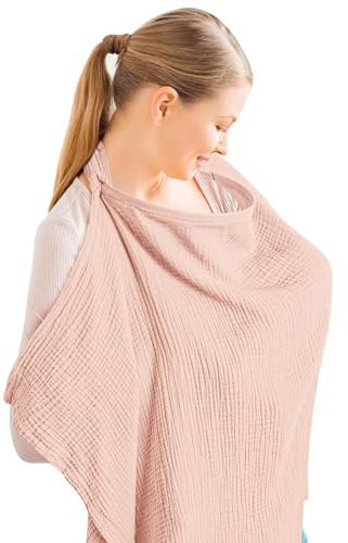 Jushion Stilltuch für Unterwegs, Stillschürze Stillschal, 360° Musselin Stillbezug mit starrem Reifen, Atmungsaktive Abdeckung zum Stillen von Babys