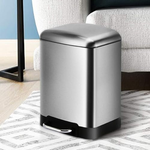 SSDDLZEQ Pattumiera, Pattumiera in Acciaio Inox, Bagno, Soggiorno, Pattumiera Domestica, Cucina, Sala da Pranzo, Pattumiera Quadrata a Pedale(12L)
