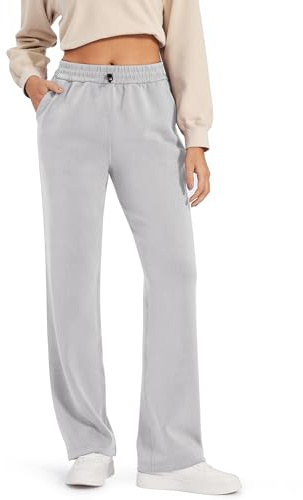 G4Free Smoofit Modal Soft Wide Leg Joggers for Women UK Trousers Tracksuit Bottoms Jogging Sweatpants Casual Lounge Pants with Pockets (Light Gray,M,27)