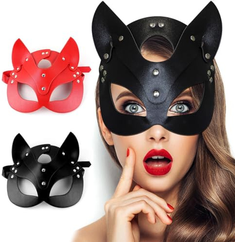PYEUIFT 2 Pièces Masque en cuir pour femme - Demi-visage sexy - Demi-visage - Accessoire de déguisement pour Halloween, bal masqué, Mardi Gras, carnaval