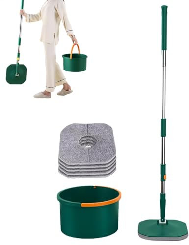 Vesidoloy Trapeador giratorio y cubo | Mopa giratoria cuadrada multifuncional | Mopa de polvo para suelos de madera con escurridor, herramientas de limpieza de suelos planos para madera dura, mármol,