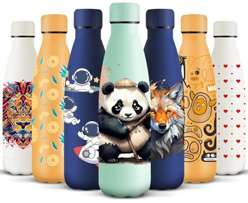 HoneyHolly Botella Agua Acero Inoxidable, Sin BPA 500ML, Botella Agua Niños, Acero Inoxidable 18/8, Botella Termica, A Prueba de Fugas Reutilizable, Termo para Camping, Gimnasio, Escuela, Deportes.