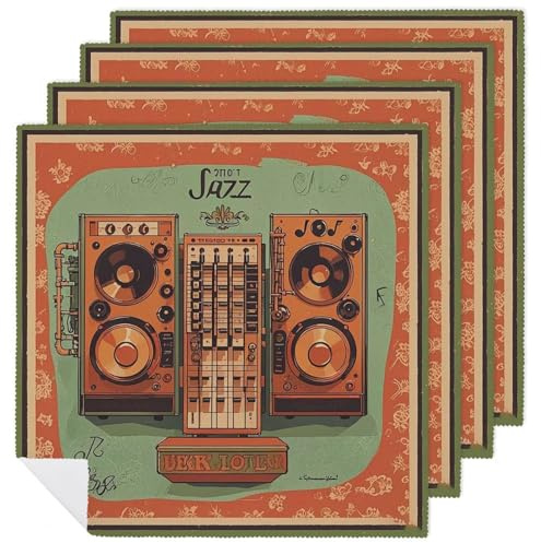 Cloth Napkins Durable Dinner Napkin Soft Absorbent Table Napkin Set of 4 PCS Jazz Music Equipment with Vintage Background Kitchen Placemats Reusable Washable Napkins for Parties Restaurant Wedding Hot