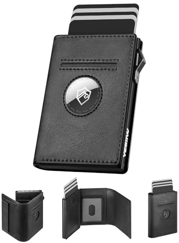 YESIIW Airtag Geldbörse Herren mit Super Kompakt Pop-up Portmonee Herren Airtag für 10 Karten, Karten Geldbeutel mit RFID Schutz Magnetverschluss Airtag Wallets for Men (Schwarz, XL Münzfach)