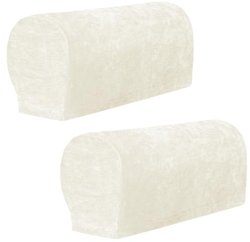 XIEHUZA 1 Pair Chenille Stretch Armrest Covers, Skin-Friendly Arm Covers Protectors for Sofa Couch Chairs Recliner, Non-Slip Armchair Slipcovers with Twist Pins (Milk White)