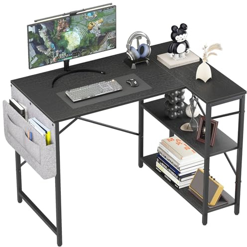 Garden 4 you L Shaped Gaming Desk with Storage Bag,100x70 cm Computer Gaming Corner Writing Table with Large Reversible Storage Shelves, Office Workstation Tables, Laptop Table,Black