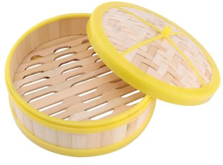 Warmhm 1 Set Vaporiera Bamboo Un Livello con Completo per Dim Sum Gnocchi Verdure e Materiale Plasticato e Bamboo per Facile da Usare