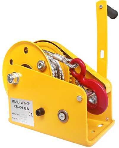 YAOYAOO Cabrestante Manual Profesional, 1200lbs/2600lbs Cabrestante Manual Pequeño, Cabrestante Manual con Cable y Gancio para Tracción y Elevación (2600lbs-10m)