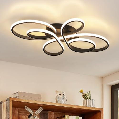 ZMH Deckenlampe LED 30W Schwarz 40cm 3000K Schlafzimmerlampe Wohnzimmer | Deckenleuchte Wohnzimmerlampe Kuechenlampe Modern Deckenbeleuchtung Wohnzimmer Kueche Flur
