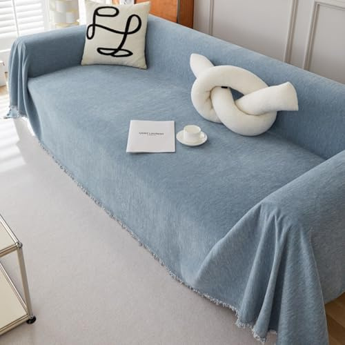 Fansu Funda de sofá Toalla Multiusos Colores Sólidos Manta Sofa Plaid para Cama Funda Protectora de Sofás Toalla Cubre Sofà Cubierta de sofá Cuatro Estaciones para Hogar Oficina (Azul,180x130cm)