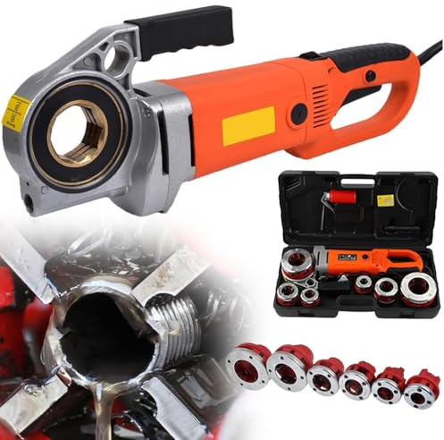 Filettatrice Elettrica per Tubi 2300W con 6 Filiere, Kit per Filettatura Tubi Cricchetto Portatile 1/2 A 2, Filettatrice Elettrica con Scatola Immagazzinaggio per Progetti Idraulici,6 heads