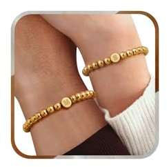 J.Fée Anxiety Armband Mit Buchstaben, Edelstahl Armband Damen, Personalisiertes Armbänder A-Z Gold/Silber Stretch Armbänder Damen, Wasserfest Verschleißfest, Geschenke Für Frauen