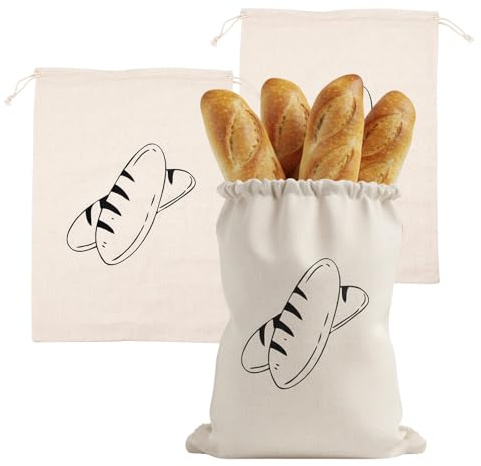 Bread Bag, 3-Pack 30 x 40 cm Size, Bread Bags for Homemade Bread, Linen Bread Bag, Bread Bags to Keep Bread Fresh, Suitable for Use in Different Environments and Scenarios