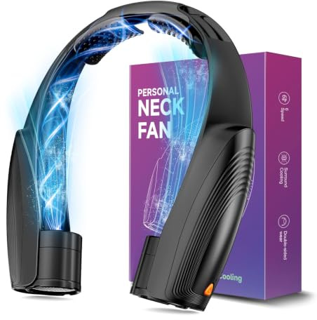 8000mAh Portable Neck Fan Bladeless, Hands Free USB Rechargeable Personal Fan, 20H Runtime, 360° Cooling Airflow, 6 Speeds Wearable Fan for Travel, Office and Outdoor Use, Gifts for Women Men