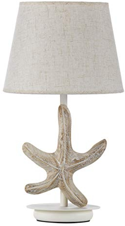 Onli 4928/L - Lampada da Tavolo in Legno Decorazione Stella con Paralume in Tessuto, Beige, Altezza 48 cm, Diametro 25 cm