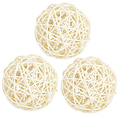 Fenteer 3Pc 60-100mm White Large Wicker Rattan Balls - Decorative Balls for Bowls, Vase Filler, Coffee Table Decor, Wedding Party Decoration - White, 8cm