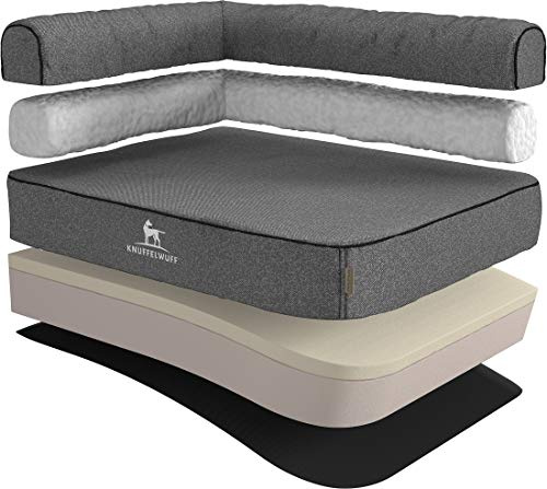 Knuffelwuff Orthopädisches Eck Hundebett Marlie Hundesofa aus Velours mit Handwebcharakter XL 100 x 70cm Lehne Links Grau - abnehmbarer Bezug - waschbar - für große, mittelgroße und kleine Hunde