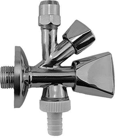 Kombi Eckventil 1/2 Zoll AG Wandanschluss selbstdichtend Rückflussverhinderer, Abgänge: oben 3/8 Zoll Mutter + AG für Flex Panzerschlauch, unten Schlauchtülle AußenØ 14mm 1/2 Zoll