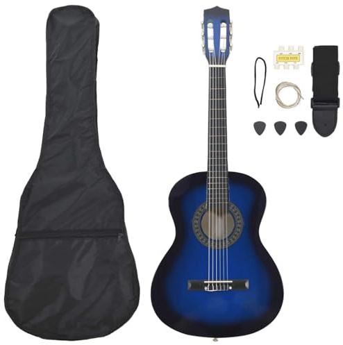 vidaXL Klassikgitarre Set 8-tlg. für Anfänger Kinder Amateurmusiker Klassisch Gitarre Konzertgitarre Saiteninstrument Musikinstrument Blau 3/4 36