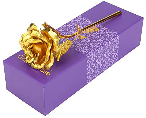 24k plaqué or rose feuille d'or artificiel pour toujours fleur rose avec boîte- cadeaux romantiques pour les femmes le jour de la Saint-Valentin fête des mères anniversaire