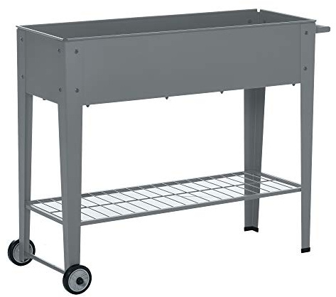 Outsunny Jardinière sur Pieds Potager dim. 109L x 39l x 80H cm étagère 2 Roues + Insert d'irrigation métal Gris