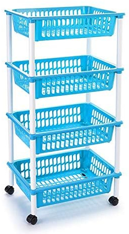 Acan Tradineur - Carrito portaobjetos Multiusos para organizar los Espacios domésticos, plástico Resistente, almacenaje, Frutas, Verduras, Fabricado en España (Azul - 4 Cestas)
