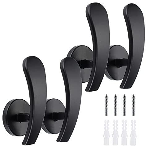BSTKEY Set di 4 ganci per tende in lega di alluminio, decorativi da parete per tende da finestra con viti, colore nero