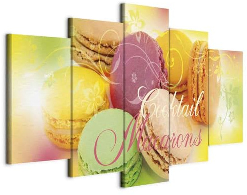 B&D XXL - Tableau Acoustique Cuisine 200x100 cm 5 Parties - Décoration Murale Anti-Bruit Isolation Phonique Bureau Chambre Panneau Insonorisant Impression sur Toile - Macarons Dolci j-A-0049-b-p