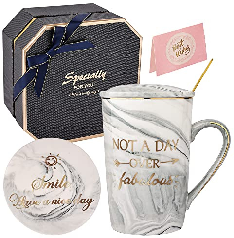 Not A Day Over Fabulous Mug,Birthday Gift for Women,Ceramic Marble Coffee Mug Funny Gift Set Ideas for Women Mum Him Her Wife Girl Friend Sister Teacher Grandma Coworker,Mothers Day Gift 12.6 oz