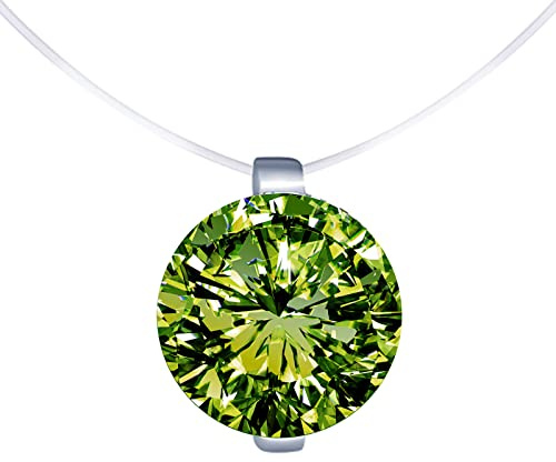 MICGIGI Damen 925 Sterling Silber Anhänger Halskette 8mm Zirkonia Anhänger Halskette Transparente Nylonkette Choker
