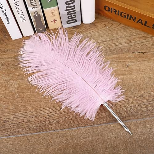 Straußenfeder Kugelschreiber, schwarze Tinte Schreiben Federstift für Hochzeit Geschenk Büro Schulbedarf Unterschrift Stift Geburtstag Party Geschenk (Hellrosa)