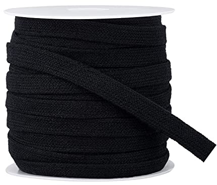 BENECREAT 25m Black Flat Replacement Cotton Cords, Soft Drawstring Draw Cord for Garment Accessories, 11mm Wide