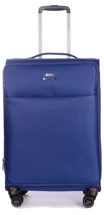 Stratic Light + Koffer Weichschale Reisekoffer Trolley Rollkoffer mittelgroß, TSA Kofferschloss, 4 Rollen, Erweiterbar, Größe M, Blau