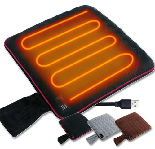 5V USB Heated Seat Cushion for Office Chairs, Portable Heating Pad Super Warm Velver Heated Seat Pad Heated Chair Cushion with Adjustable Temperature for Home, Stadium, Outdoor, 90 Minutes Auto Off