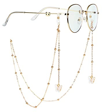 Brillenkette Mehrere Stile, Gold-Metall-Brillenketten Mit Anhänger, Schmetterling, Kreuz, Blume, Lesebrille, Kabelhalter, Umhängeband, Seil, Weiß