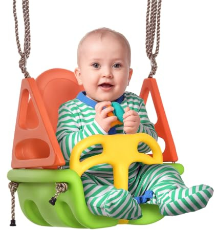 Outsunny Babyschaukel Verstellbar Mitwachsend für Kinder 9-36 Monate Grün | 3 in 1 Kinderschaukel Babysitz, Schaukelsitz mit Rückenlehne, für Outdoor & Indoor