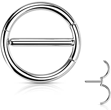 Treuheld® Nippelpiercing - Brustpiercing Ring & Stab - Silber - Segment Clicker - Brustwarzen Piercing - 1,6 x 12 x 15mm