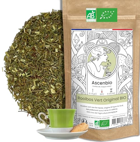 Ascenbio ✿ Rooibos Verde Orgánico ✿ Té de hierbas nocturnas Rooibos sin fermentar ✿ A granel 180 g ✿ Preparado y envasado en Francia ✿ Embalaje biodegradable