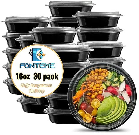 Fonteme Contenitori per alimenti usa e getta da 473,6 ml, con coperchio, confezione da 30, contenitori per alimenti usa e getta, senza BPA, adatti a microonde, congelatore e lavabili in lavastoviglie