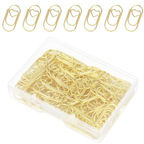 100 Stück Liebes-Herzförmige Büroklammern, 2 cm, niedliche Mini-Büroklammern für Büro, Schule, Zuhause, Schreibtisch-Organizer (Gold)