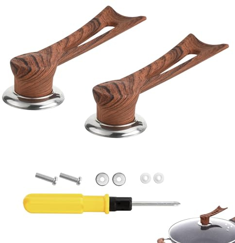 2 Stuck Topfdeckel Griff Ersatzknauf, Topfdeckelhalter aus Hitzebeständiges Silikon 12cm Stehender Topfdeckelgriff, Geeignet für Topfdeckel mit Einem Durchmesser 20–25cm (Holzmaserung)