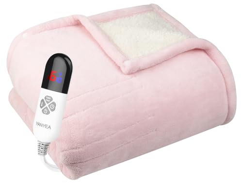YANYEA Electric Heated Throw Blanket Sherpa 50x60 Pink Machine Washable 6 Heat Settings 4 Hours Auto Off Overheat Protection for Home Office Use