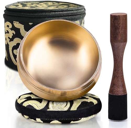 Klangschale – Handgefertigtes Klangschalen Set – Perfekt für Meditation und Klangtherapie – Ideal als Spirituelle Geschenke – Klangschalen Set Chakren mit Kissen, Klöppel und Aufbewahrungstasche