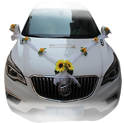 Pmnzdy Autoschmuck Hochzeit Auto Schmuck Sonnenblume Braut Paar Deko Organza Sonnenblume Brautwagen Girlande Dekoration Autodeko Car Wedding Blumenschmuck Band Hochzeitsauto Deko für Hochzeit Party