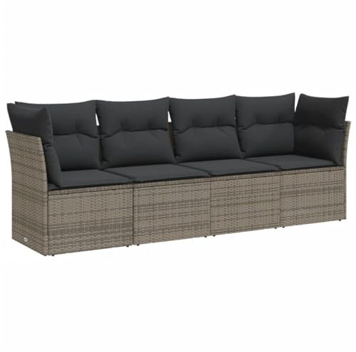 vidaXL Garten Sofa Garnitur 4-TLG., Gartenmöbel Set mit Kissen Stauraum, Sitzgruppe für Garten Terrasse, Modular Gartensofa Lounge, Grau Poly Rattan
