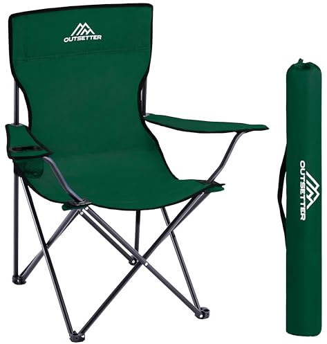 Camping Chair | Lightweight Folding | Portable Chairs for Outdoors | Cup Holder | Storage Cover | Outdoor Leisure Chair Durable with Arm Rest for the Beach, Lawn, Fishing Trip Garden and BBQs Green